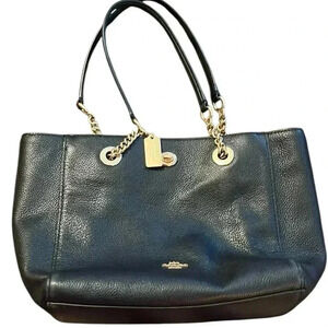 COACH 57107 Turnlock Chain Pebbled Leather Tote Shoulder Bag
